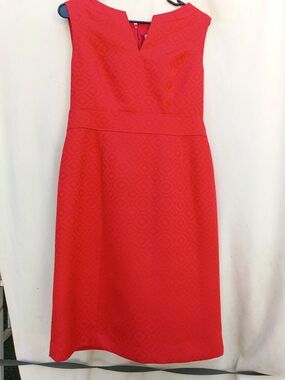 Kasper Coral-Red Sleeveless V-Neck Midi Dress